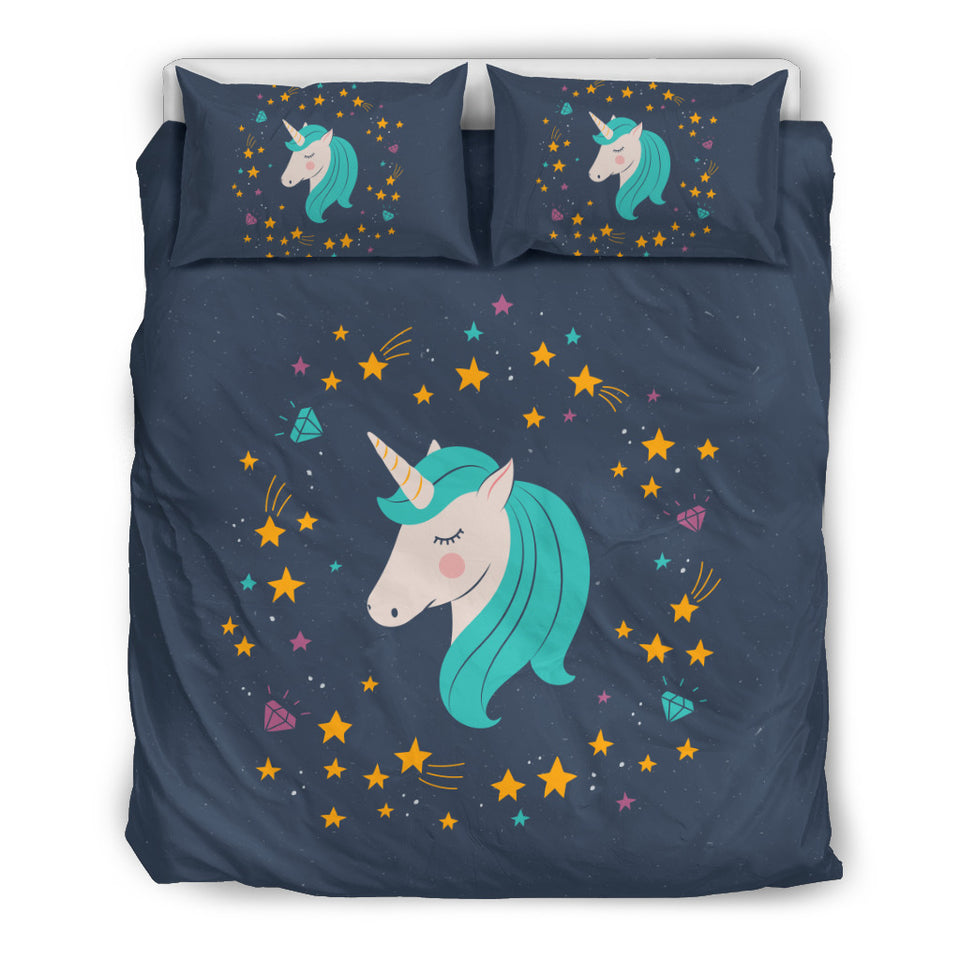 Midnight Blue Starry Night Unicorn Bedding Set