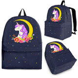 Dark Blue Starry Night Crescent Moon Unicorn Backpack